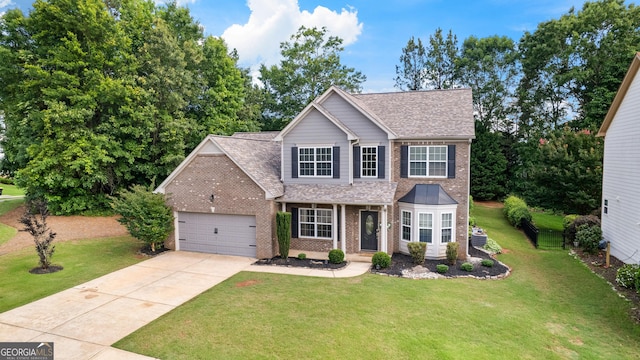 3 Stonebridge Way, Newnan, GA 30265 - traditional-style home with brick siding, an attached garage, driveway, and a front yard