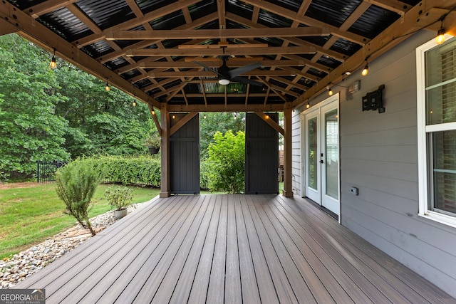 3 Stonebridge Way, Newnan, GA 30265 - wooden terrace with french doors and ceiling fan