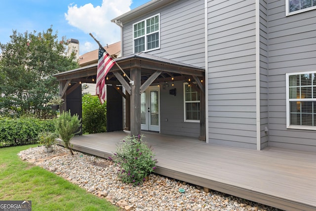 3 Stonebridge Way, Newnan, GA 30265 - wooden terrace featuring a gazebo and french doors
