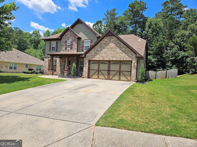 536 Longwood Pl, Dallas, GA 30132 - view of front of property with an attached garage, driveway, a porch, brick siding, and stone siding