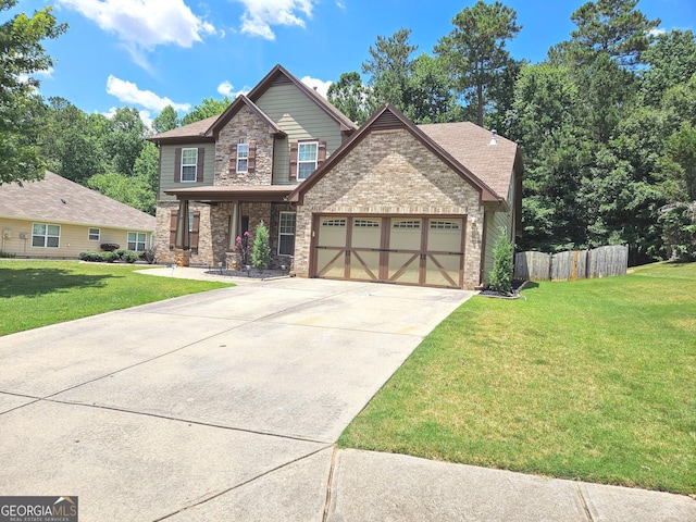 536 Longwood Pl, Dallas, GA 30132 - view of front of property featuring an attached garage, driveway, a porch, stone siding, and brick siding
