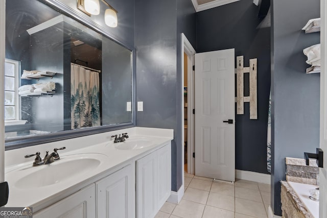 1133 Stone Brook Ln, Bremen, GA 30110 - full bathroom with tile patterned flooring, double vanity, a bath, and baseboards