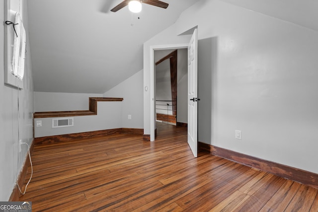 1133 Stone Brook Ln, Bremen, GA 30110 - bonus room featuring vaulted ceiling, ceiling fan, wood-type flooring, and baseboards