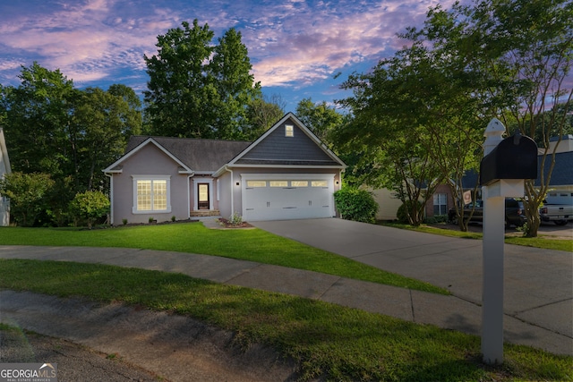 1133 Stone Brook Ln, Bremen, GA 30110 - ranch-style home featuring a garage, concrete driveway, a front yard, and stucco siding