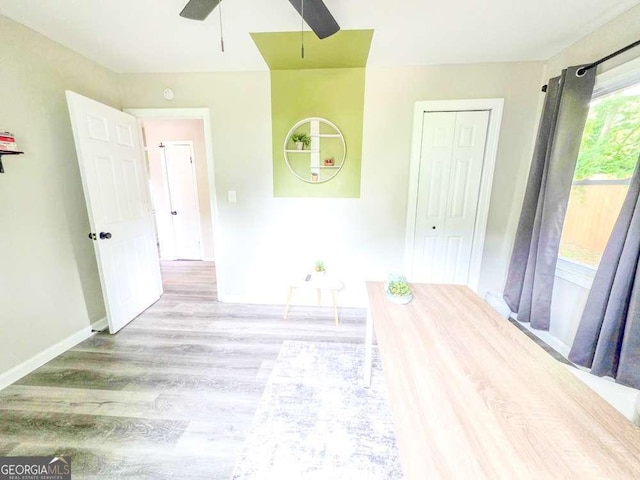 2190 Gordon Cir SE, Smyrna, GA 30080 - interior space featuring ceiling fan, wood finished floors, and baseboards