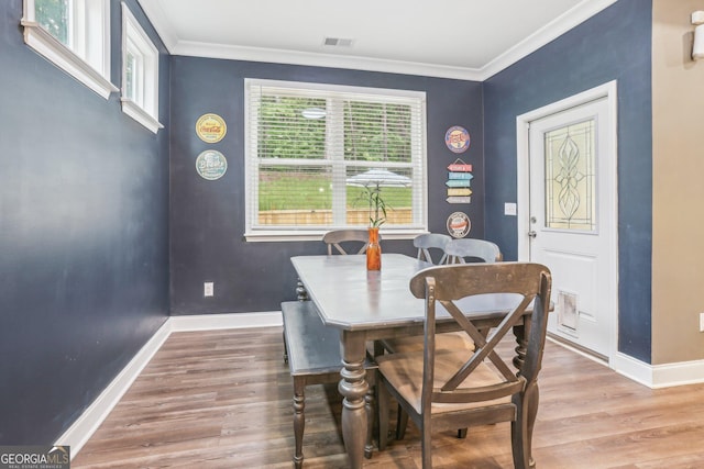 160 Amherst Way, Fayetteville, GA 30215 - dining area with plenty of natural light, wood finished floors, baseboards, and ornamental molding