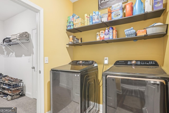 160 Amherst Way, Fayetteville, GA 30215 - laundry area with washer and dryer and carpet floors