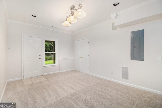 2330 Springmonte Pl, Cumming, GA 30041 - carpeted empty room featuring electric panel, baseboards, and crown molding