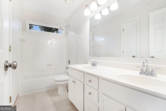 2330 Springmonte Pl, Cumming, GA 30041 - bathroom with toilet, double vanity, shower / tub combination, and tile patterned floors