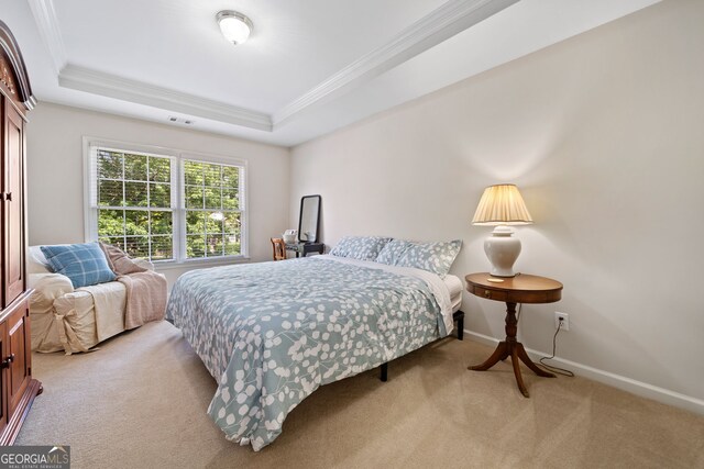 514 Augusta Dr, Canton, GA 30115 - carpeted bedroom with crown molding, a raised ceiling, and baseboards