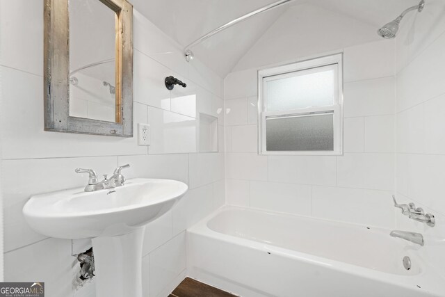1844 Stanton St, Decatur, GA 30032 - full bath with shower / washtub combination, lofted ceiling, and a sink