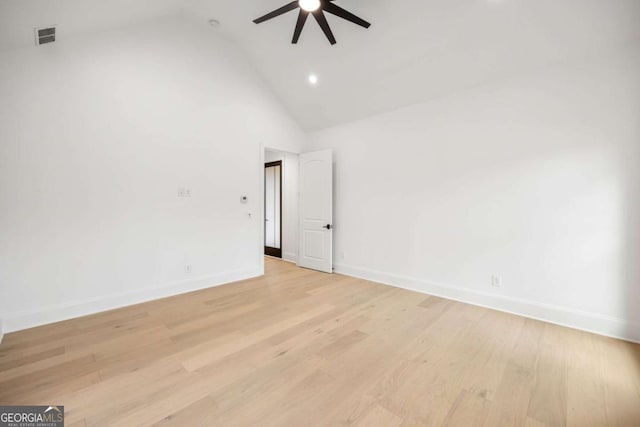 1050 Carnoustie, Greensboro, GA 30642 - unfurnished room featuring ceiling fan, light wood-style flooring, high vaulted ceiling, and recessed lighting
