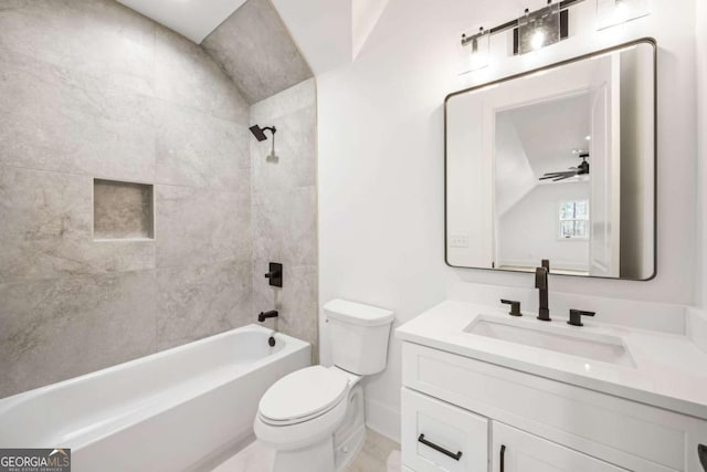 1050 Carnoustie, Greensboro, GA 30642 - bathroom featuring vanity, lofted ceiling, and shower / tub combination