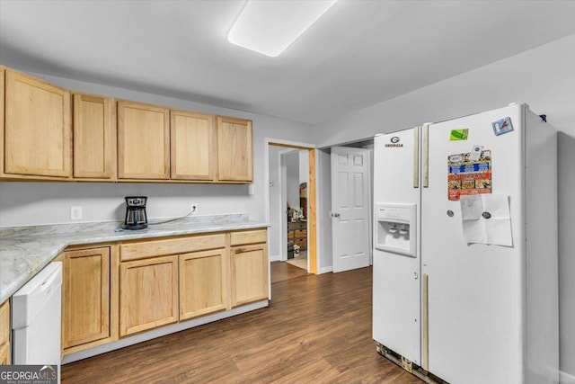 342 Chevis Rd, Savannah, GA 31419 - kitchen featuring white appliances, light brown cabinetry, dark wood finished floors, light countertops, and baseboards