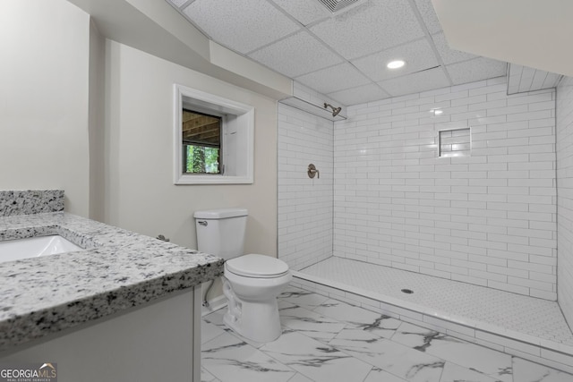 1124 Ponderosa Park Dr, Forest Park, GA 30297 - full bath featuring vanity, recessed lighting, toilet, tiled shower, and marble look tile flooring