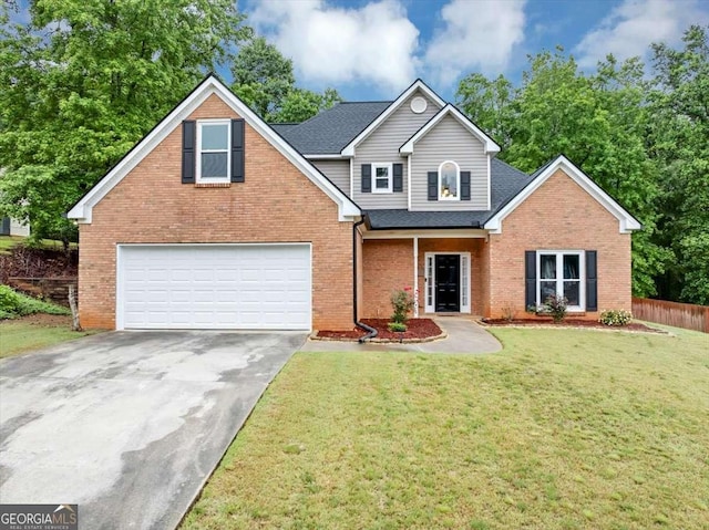 3190 Water Brook Dr SW, Conyers, GA 30094 - traditional-style home featuring concrete driveway, brick siding, an attached garage, and a shingled roof