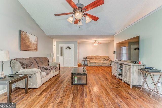 200 Wildwood, Calhoun, GA 30701 - living area featuring a ceiling fan, light wood finished floors, and vaulted ceiling