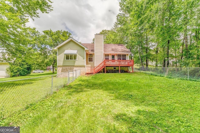 200 Wildwood, Calhoun, GA 30701 - back of house with a chimney, a wooden deck, and stairs
