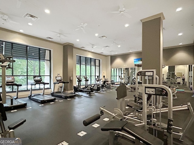 3040 Peachtree Rd Unit 1501, Atlanta, GA 30305 - exercise room with ceiling fan and recessed lighting