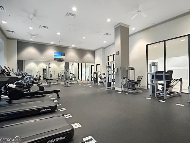 3040 Peachtree Rd Unit 1501, Atlanta, GA 30305 - gym with a ceiling fan and recessed lighting