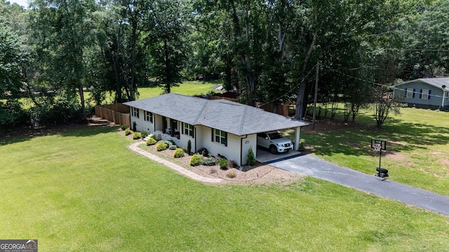 101 Crestwood Dr, Lagrange, GA 30241 - ranch-style home with driveway, a carport, a front lawn, and roof with shingles