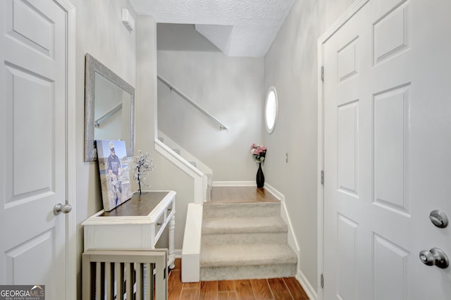 17 Roxbury Ln, Newnan, GA 30265 - stairs with wood finished floors, baseboards, and a textured ceiling
