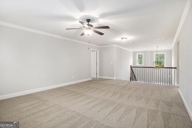 7139 Lake Edge Dr, Flowery Branch, GA 30542 - carpeted empty room with ceiling fan and ornamental molding