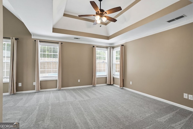 15 Livingston Way, Covington, GA 30016 - unfurnished room with a tray ceiling, a ceiling fan, carpet floors, baseboards, and crown molding