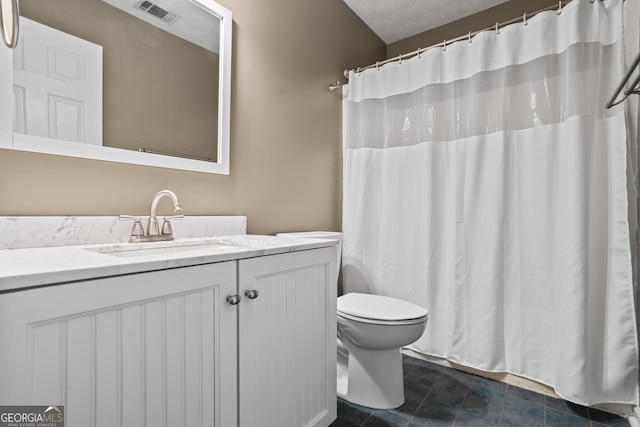 15 Livingston Way, Covington, GA 30016 - full bathroom featuring toilet, vanity, curtained shower, and a textured ceiling