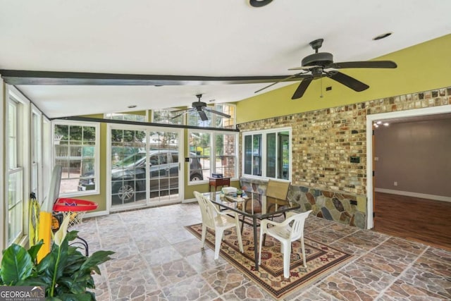 2201 Colonial Oak Way, Stone Mountain, GA 30087 - sunroom / solarium with ceiling fan, vaulted ceiling, and outdoor dining area