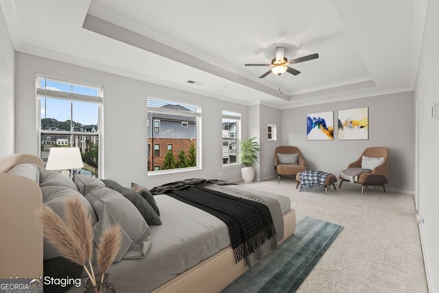 240 Walker Ave, Roswell, GA 30076 - bedroom with a raised ceiling, carpet, multiple windows, and ceiling fan