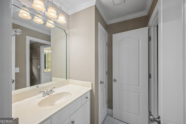 3725 Paces Park Cir SE, Smyrna, GA 30080 - bathroom with vanity, ornamental molding, and tile patterned flooring