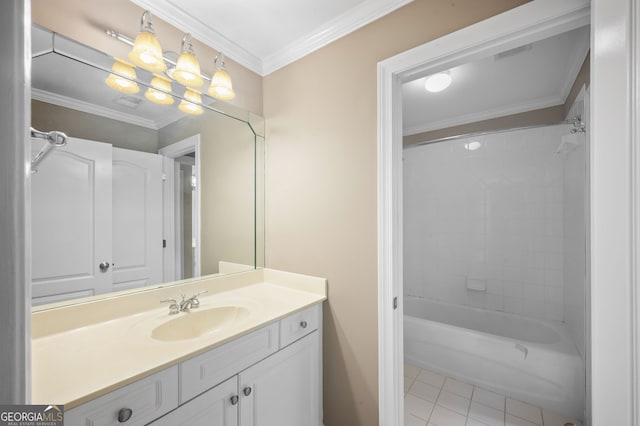 3725 Paces Park Cir SE, Smyrna, GA 30080 - full bath featuring vanity, tile patterned floors, crown molding, and tub / shower combination