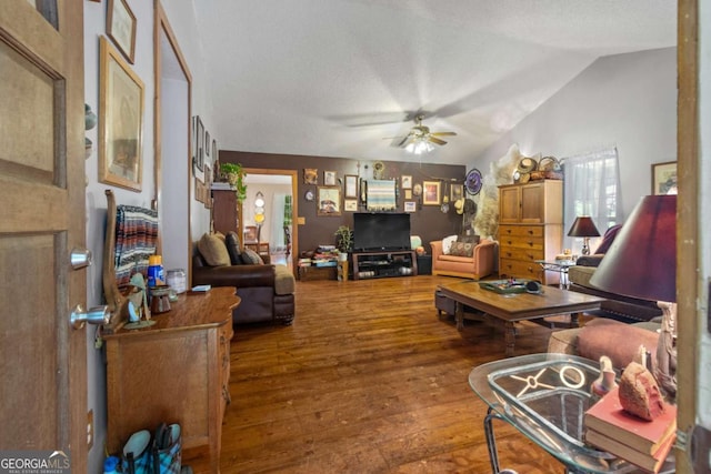 345 Jesse Martin Trl, Canton, GA 30115 - living room featuring hardwood / wood-style floors, ceiling fan, and vaulted ceiling