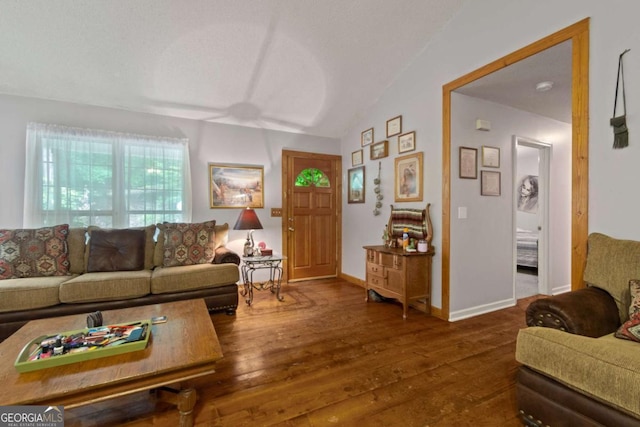 345 Jesse Martin Trl, Canton, GA 30115 - living room featuring dark wood-type flooring, baseboards, and a ceiling fan