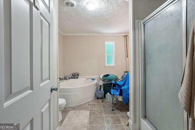 3775 Tommy Lee Cook Rd, Newnan, GA 30263 - full bathroom featuring a bath, a shower stall, crown molding, toilet, and a textured ceiling