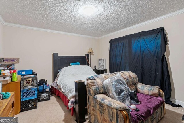 3775 Tommy Lee Cook Rd, Newnan, GA 30263 - carpeted bedroom with ornamental molding and a textured ceiling