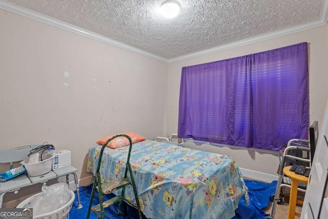 3775 Tommy Lee Cook Rd, Newnan, GA 30263 - bedroom with crown molding, a textured ceiling, baseboards, and carpet flooring