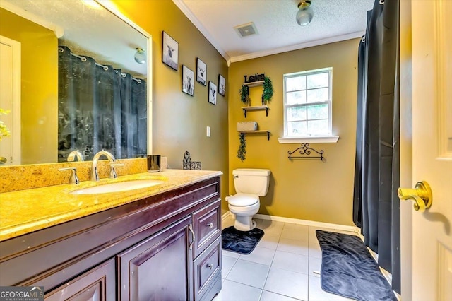 2200 E Lake Rd, Mcdonough, GA 30252 - full bathroom with vanity, tile patterned flooring, curtained shower, and crown molding