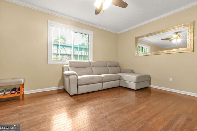 2952 N Dekalb Dr Unit C, Atlanta, GA 30340 - living room with ceiling fan, hardwood / wood-style flooring, ornamental molding, and healthy amount of natural light