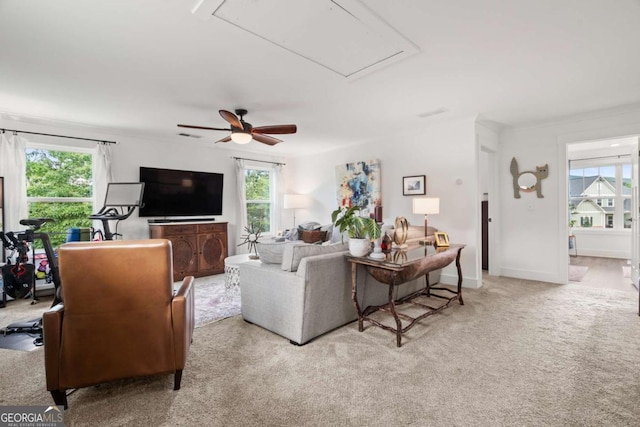 175 Stoneledge Trce N, Jasper, GA 30143 - carpeted living area with attic access, plenty of natural light, and a ceiling fan