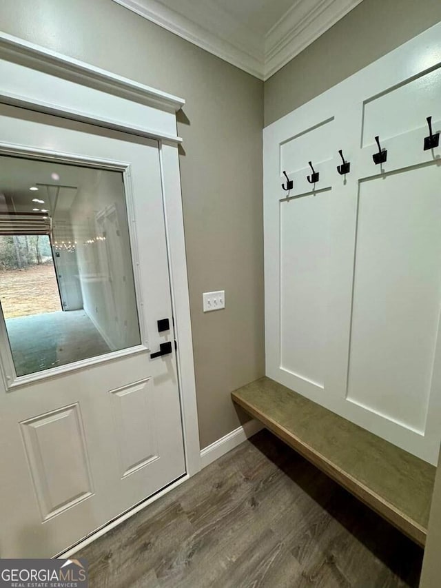 1231 Whipples Crossing Rd, Dudley, GA 31022 - mudroom with ornamental molding and dark wood-type flooring