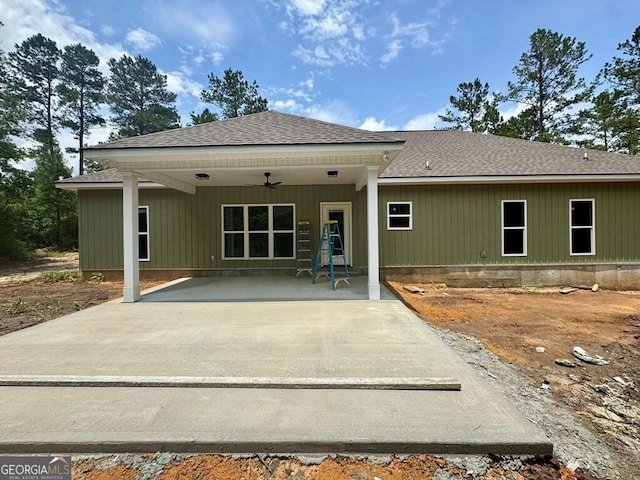 1231 Whipples Crossing Rd, Dudley, GA 31022 - back of house featuring a ceiling fan, a shingled roof, and a patio area