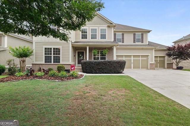 2921 Terra View Dr SW, Lilburn, GA 30047 - craftsman-style home with brick siding, concrete driveway, a front yard, and an attached garage