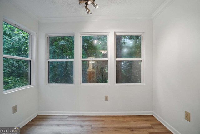 5157 Roswell Rd Unit 1, Atlanta, GA 30342 - empty room with wood finished floors, crown molding, baseboards, and a textured ceiling