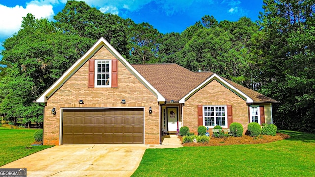 6830 Peeksville Rd, Mcdonough, GA 30252 - traditional home with driveway, a front lawn, brick siding, and an attached garage