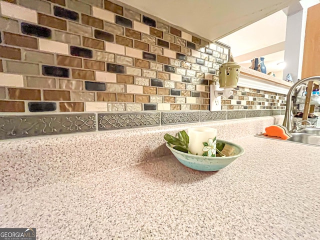 6830 Peeksville Rd, Mcdonough, GA 30252 - kitchen view of backsplash, open shelves, light countertops, and a sink