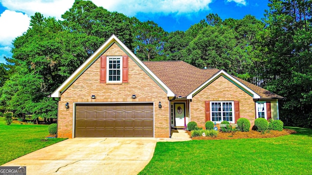 6830 Peeksville Rd, Mcdonough, GA 30252 - traditional-style home with driveway, brick siding, a front yard, and a garage
