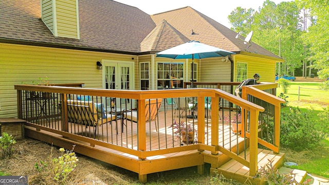 6830 Peeksville Rd, Mcdonough, GA 30252 - wooden terrace with french doors