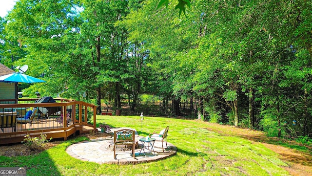 6830 Peeksville Rd, Mcdonough, GA 30252 - view of green lawn featuring a fire pit and a deck